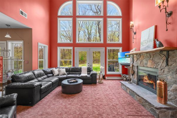 Fireplace, Interior, Living room, Pendant Lights