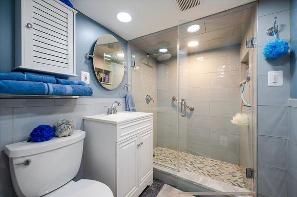 Bathroom, Glass Shower, Interior, Recessed Lighting