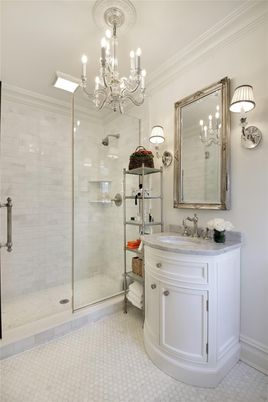 Bathroom, Chandelier, Glass Shower, Interior