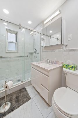 Bathroom, Glass Shower, Interior, Marble, Marble Walls, Recessed Lighting