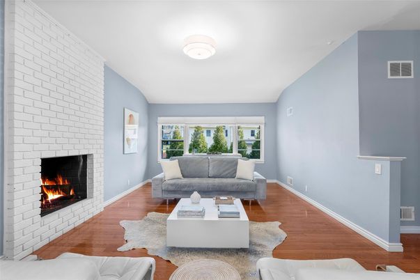Fireplace, Interior, Living room, Stone Walls, Wood Texture Flooring