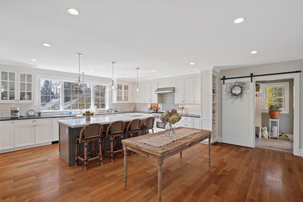 Interior, Kitchen, Pendant Lights, Recessed Lighting, Wood Texture Flooring