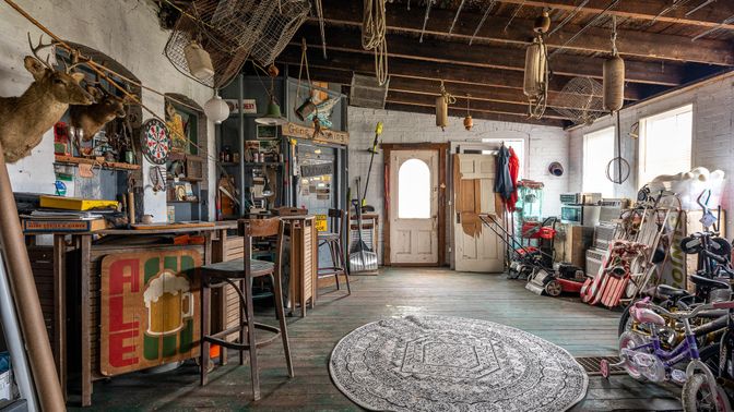 Interior, Stone Walls, Wooden Beams, Wood Texture Flooring