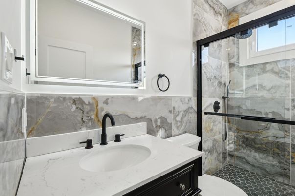 Bathroom, Glass Shower, Interior, Marble Walls