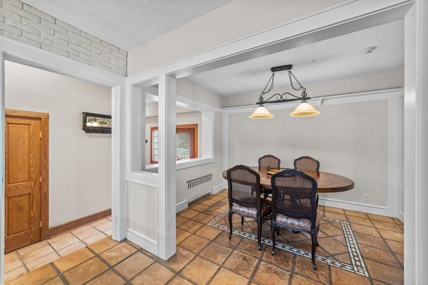 Dining room, Interior, Pendant Lights, Stone Walls