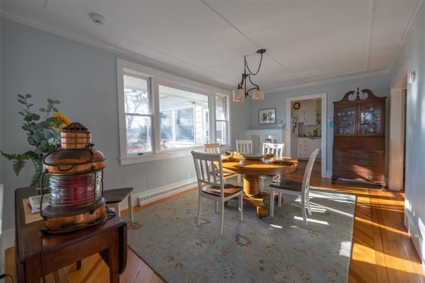 Dining room, Interior, Pendant Lights, Wood Texture Flooring