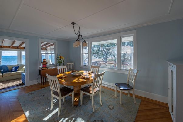Dining room, Interior, Pendant Lights, Wood Texture Flooring