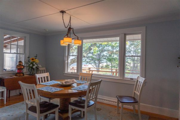 Dining room, Interior, Pendant Lights, Wood Texture Flooring