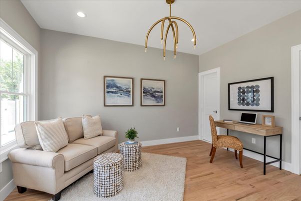 Home Office, Interior, Pendant Lights, Recessed Lighting, Wood Texture Flooring