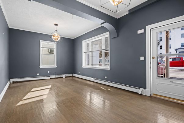 Empty room, Interior, Pendant Lights, Wood Texture Flooring