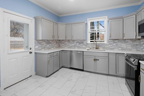 Interior, Kitchen, Marble, Recessed Lighting, Stainless Steel Appliances