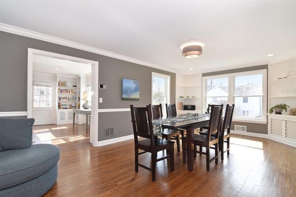 Dining room, Interior, Kitchen, Recessed Lighting, Wood Texture Flooring
