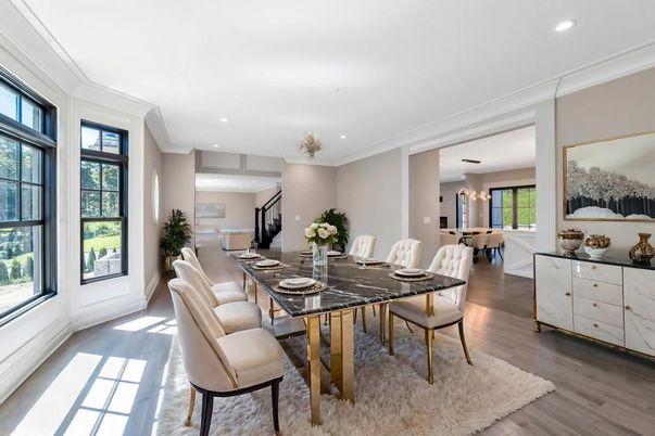 Dining room, Interior, Recessed Lighting, Wood Texture Flooring