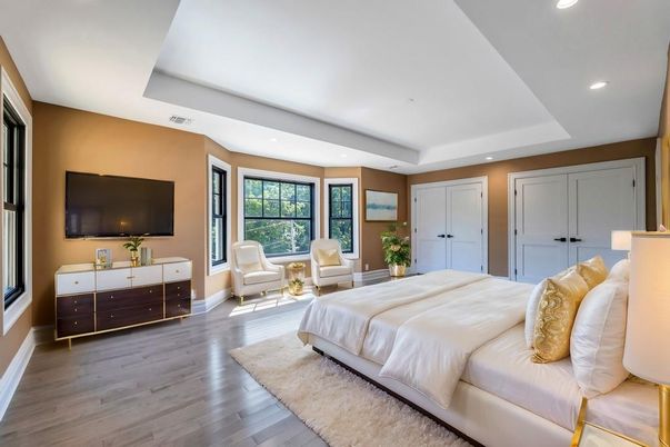 Bedroom, Interior, Recessed Lighting, Wood Texture Flooring