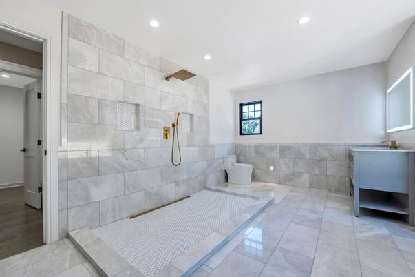 Bathroom, Glass Shower, Interior, Recessed Lighting