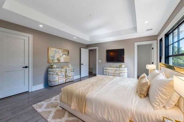 Bedroom, Interior, Recessed Lighting, Wood Texture Flooring