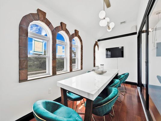 Dining room, Interior, Pendant Lights, Wood Texture Flooring