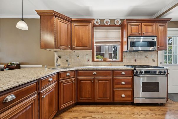 Interior, Kitchen, Pendant Lights, Stainless Steel Appliances, Wood Texture Flooring