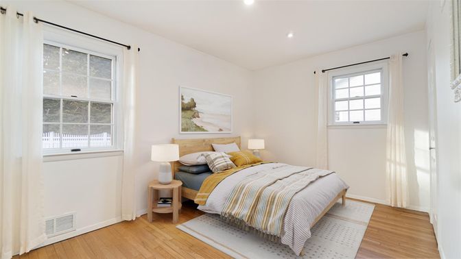 Bedroom, Interior, Recessed Lighting, Wood Texture Flooring