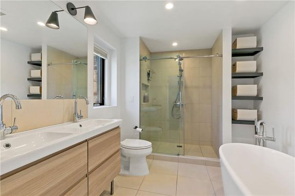 Bathroom, Dual Sink Vanities, Free Standing Baths, Glass Shower, Interior, Recessed Lighting