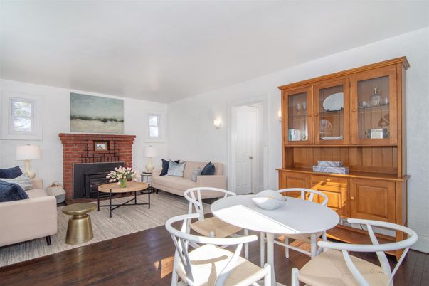 Dining room, Fireplace, Interior, Living room, Wood Texture Flooring