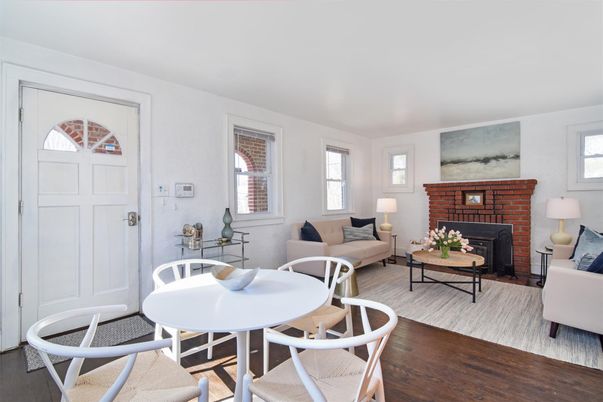 Dining room, Fireplace, Interior, Living room, Wood Texture Flooring