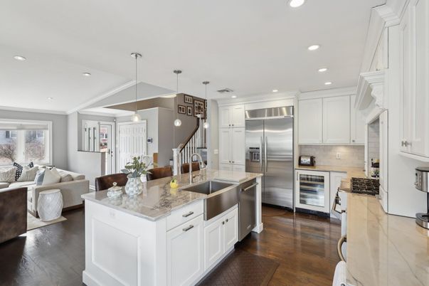Interior, Kitchen, Living room, Pendant Lights, Recessed Lighting, Stainless Steel Appliances, Wood Texture Flooring