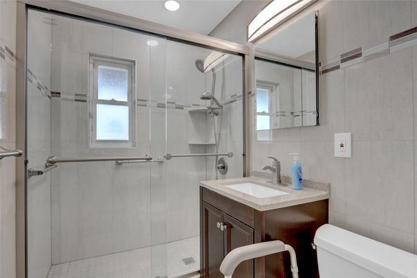 Bathroom, Glass Shower, Interior, Recessed Lighting