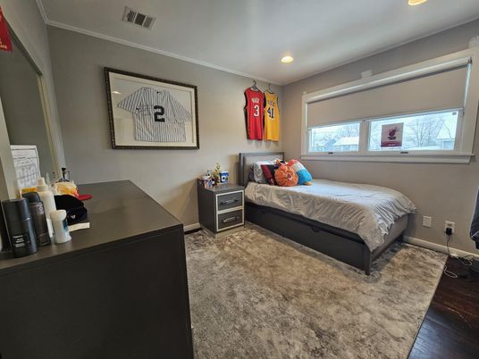 Bedroom, Interior, Recessed Lighting, Wood Texture Flooring