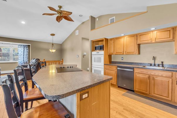 Interior, Kitchen, Pendant Lights, Recessed Lighting, Wood Texture Flooring