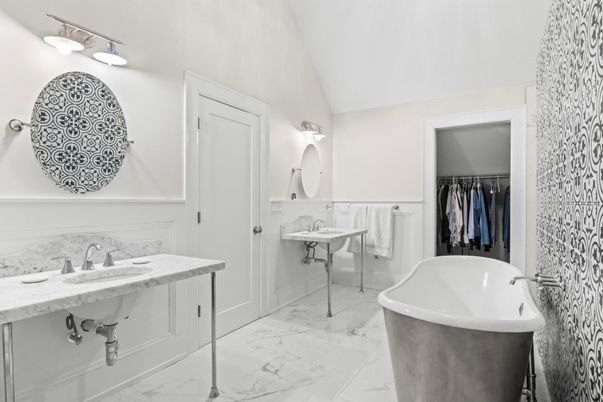 Bathroom, Dual Sink Vanities, Free Standing Baths, Interior, Marble