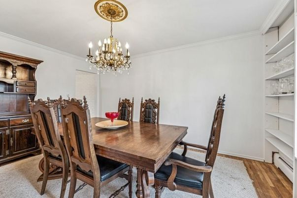Chandelier, Dining room, Interior, Wood Texture Flooring