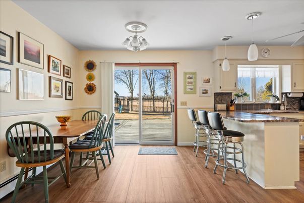 Dining room, Interior, Pendant Lights, Wood Texture Flooring