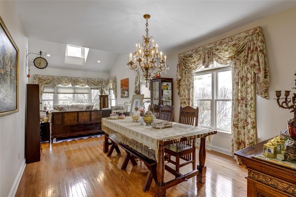 Chandelier, Dining room, Interior, Recessed Lighting, Wood Texture Flooring