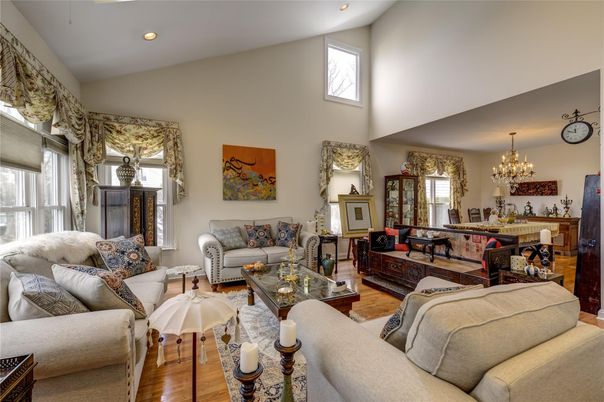 Chandelier, Interior, Living room, Recessed Lighting, Wood Texture Flooring