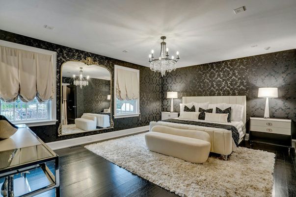 Bedroom, Chandelier, Interior, Wood Texture Flooring