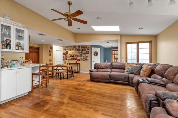 Dining room, Interior, Living room, Recessed Lighting, Wood Texture Flooring