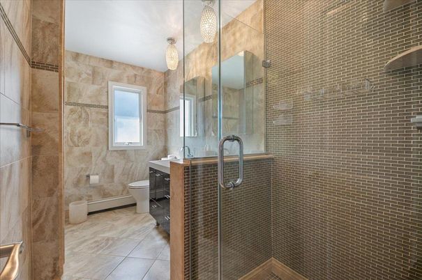 Bathroom, Glass Shower, Interior, Pendant Lights