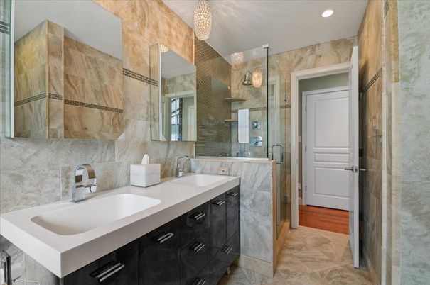 Bathroom, Dual Sink Vanities, Glass Shower, Interior, Recessed Lighting