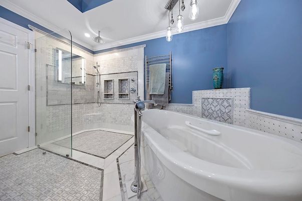Bathroom, Glass Shower, Interior, Recessed Lighting