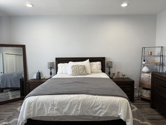 Bedroom, Interior, Recessed Lighting, Wood Texture Flooring