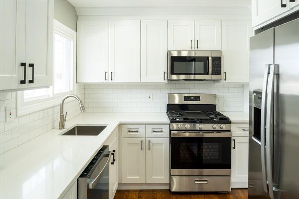 Interior, Kitchen, Stainless Steel Appliances, Wood Texture Flooring