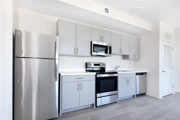 Interior, Kitchen, Stainless Steel Appliances, Wood Texture Flooring