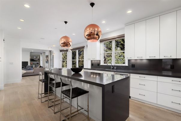 Interior, Kitchen, Pendant Lights, Recessed Lighting, Wood Texture Flooring