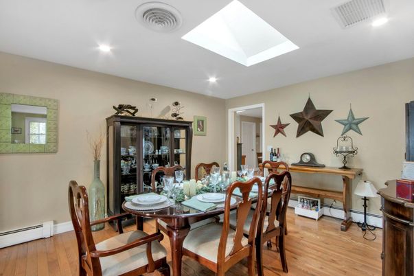 Dining room, Interior, Recessed Lighting, Wood Texture Flooring