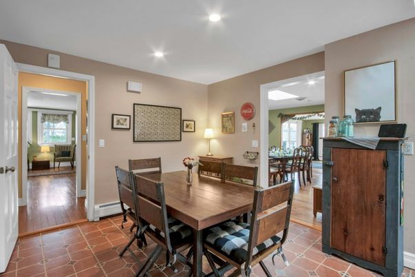 Dining room, Interior, Recessed Lighting, Wood Texture Flooring
