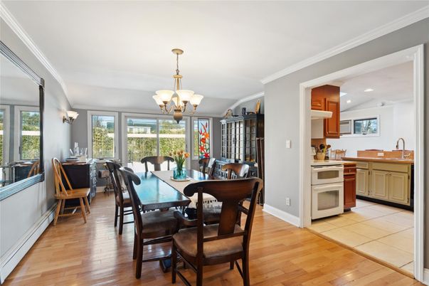 Chandelier, Dining room, Interior, Kitchen, Recessed Lighting, Wood Texture Flooring