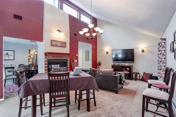 Chandelier, Dining room, Fireplace, Interior, Living room, Pendant Lights