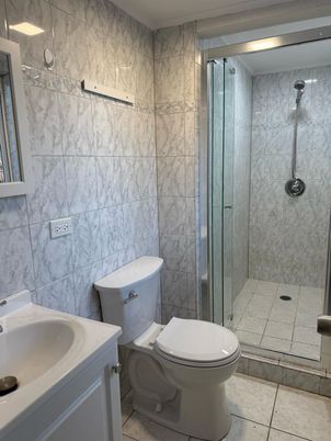 Bathroom, Glass Shower, Interior, Marble Walls, Recessed Lighting