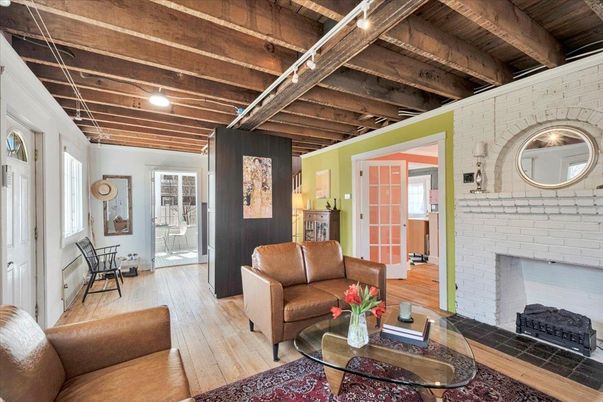 Fireplace, Interior, Living room, Stone Walls, Wooden Beams, Wooden Ceilings, Wood Texture Flooring